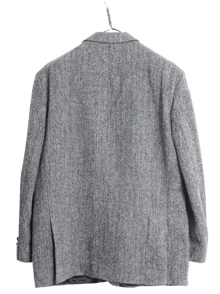 90s ハリスツイード テーラード ジャケット メンズ L 程/ オールド ウール ツイード ブレザー ヘリンボーン ストライプ トラッド シンプル
