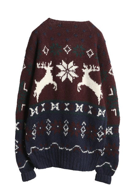 90s ポロ ラルフローレン ウール ニット セーター メンズ L / オールド ノルディック 総柄 絵柄 トナカイ ハンドメイド 手編み バーズアイ