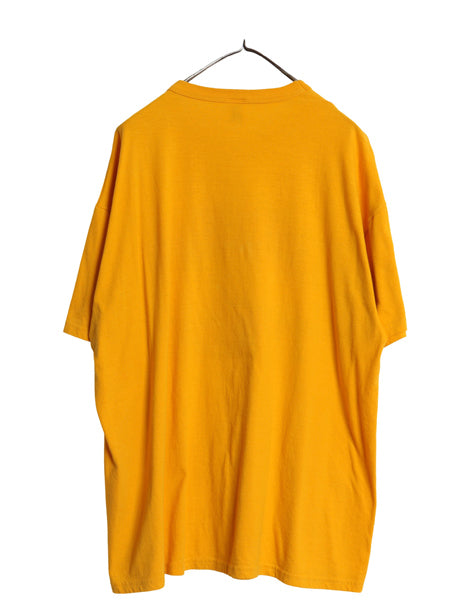 00s ラッセル ウイングフット 3段 プリント Tシャツ メンズ XL 古着 オールド カレッジ カットソー クルーネック 大きいサイズ マスタード
