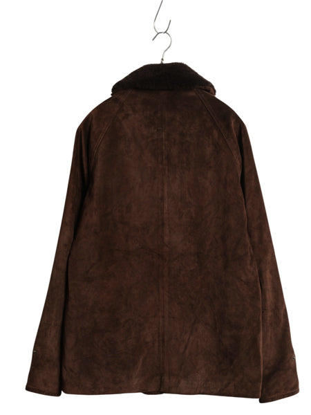 00s ローレン ラルフローレン 本革 スウェード レザー ハーフ コート レディース S / オールド ポロ 革ジャン 襟ボア パイル ジャケット 茶