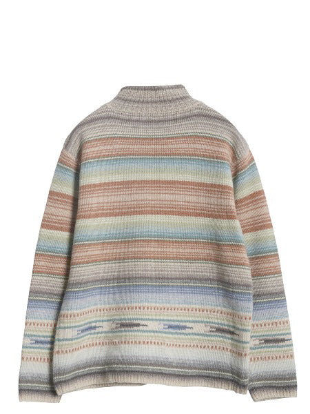 90s ローレン ラルフローレン ネイティブ ボーダー ニット セーター レディース S オールド ポロ ウール 手編み ハンドメイド ハイネック