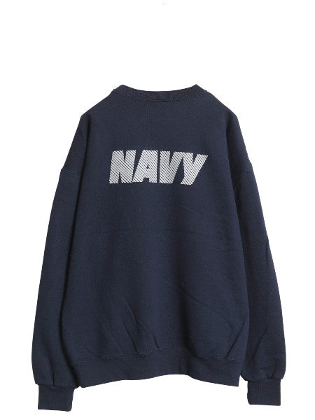 90s USA製 US NAVY 両面 プリント スウェット メンズ XL オールド ミリタリー トレーナー 裏起毛 前V 軍物 大きいサイズ USN クルーネック