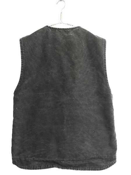 US企画 カーハート ダック ベスト メンズ L程 古着 裏 ボア パイル フリース 重ね着 フルジップ ワーク 廃盤 ワンポイント 大きいサイズ 黒