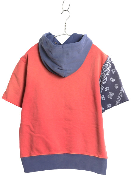 ポロ ラルフローレン 3段 プリント 半袖 スウェット パーカー メンズ S 古着 ヴィンテージ モデル 前V バンダナ パッチワーク クレイジー