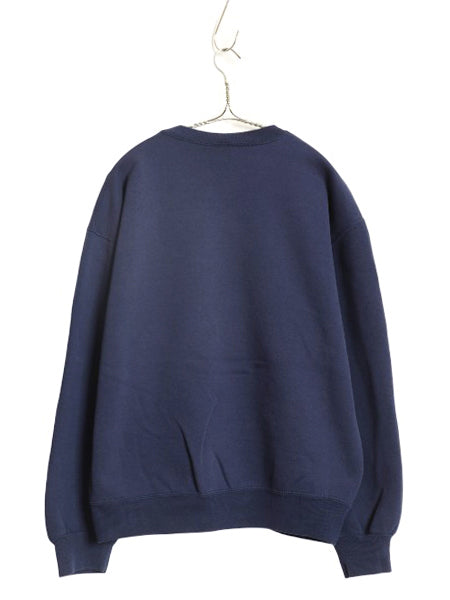 90s USA製 ラッセル 無地 スウェット メンズ レディース L 古着 オールド トレーナー 前V 裏起毛 ワンポイント ブランク シンプル ネイビー