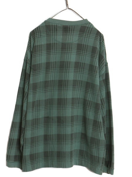 90's オールド ギャップ ヘンリーネック 長袖 Tシャツ メンズ XL 旧タグ ロンT ヘビーウェイト ストレッチ コットン チェック 大きいサイズ