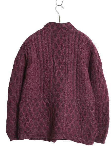 アイルランド製 aran crafts フルジップ フィッシャーマン ニット セーター レディース M 古着 メリノ ウール ジャケット アラン ケーブル