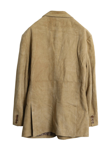 00s ポロ ラルフローレン 本革 ヌバック レザー テーラード ジャケット メンズ L 古着 オールド 革ジャン ブレザー スウェード ブルゾン 茶