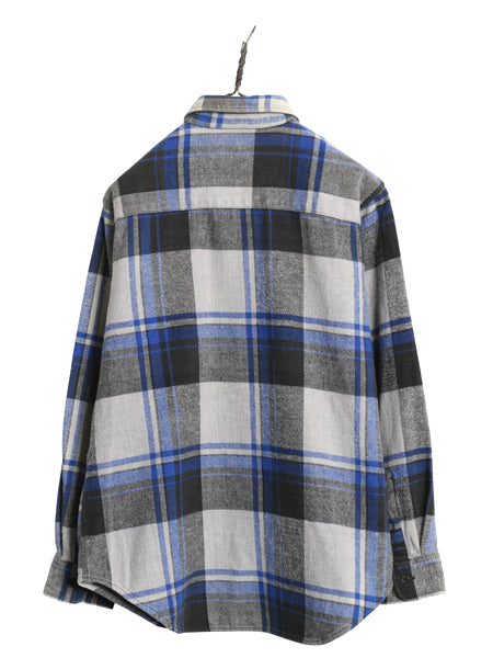 80s 90s ★ ファイブブラザー チェック 長袖 ヘビー フランネル シャツ メンズ M / ヴィンテージ コットン ネルシャツ ヘビーウェイト 青