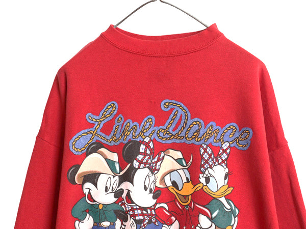 90s USA製 ミッキー キャラクター イラスト プリント スウェット メンズ レディース XL オールド ディズニー トレーナー 裏起毛 当時物 赤