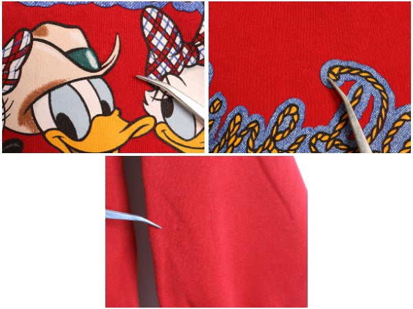 90s USA製 ミッキー キャラクター イラスト プリント スウェット メンズ レディース XL オールド ディズニー トレーナー 裏起毛 当時物 赤