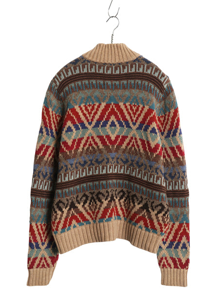 00s ラルフローレン ネイティブ ニット カーディガン レディース XL / オールド ポロ コットン リネン ハイネック セーター 大きいサイズ