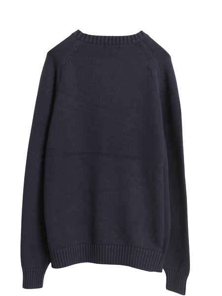 90s ランズエンド コットン ニット セーター メンズ L / オールド 日本製 クルーネック 長袖ニット ミドルゲージ 無地 シンプル ネイビー