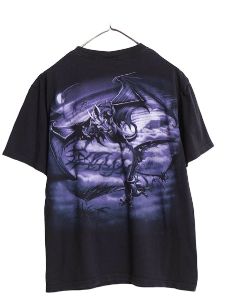 00s リキッドブルー ドラゴン プリント Tシャツ メンズ M 古着 オールド オフィシャル 当時物 両面 アート グラフィック 大判 イラスト 黒
