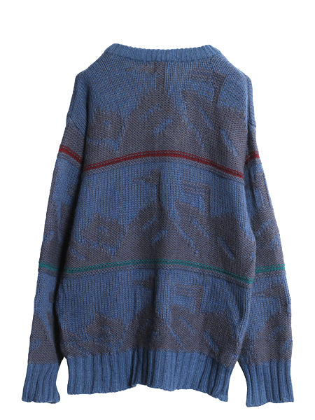 80s ウールリッチ デザイン ニット セーター メンズ M / ヴィンテージ アウトドア 立体編み 絵柄 ウール ハンティング アニマル ローゲージ