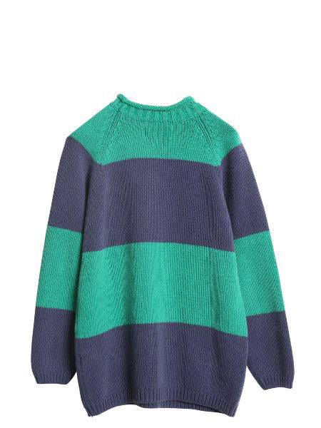 90s エディーバウアー ロールネック ボーダー ニット セーター メンズ S / オールド コットン リブ編み 長袖ニット ハイネック カットソー