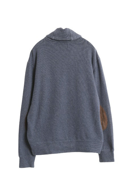 00s ポロ ラルフローレン ショールカラー コットン ニット スウェット メンズ L / リブ編み セーター 本革 レザー エルボーパッチ ネイビー