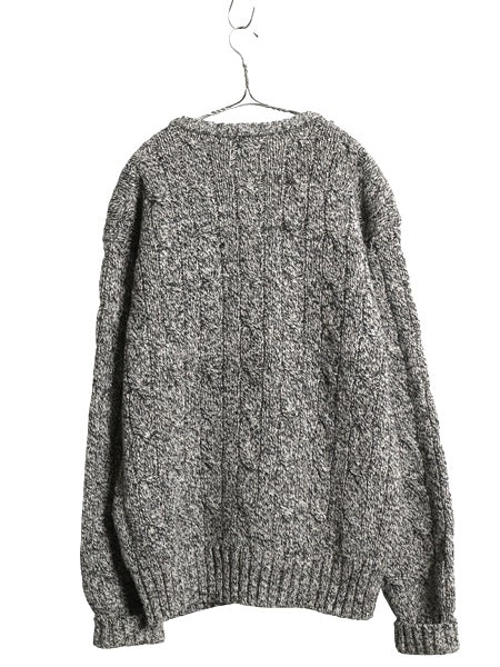 90s ポロ ラルフローレン 杢編み ケーブル ニット セーター メンズ L オールド ウール シルク リネン ヘビーウェイト 無地 黒 灰 シンプル