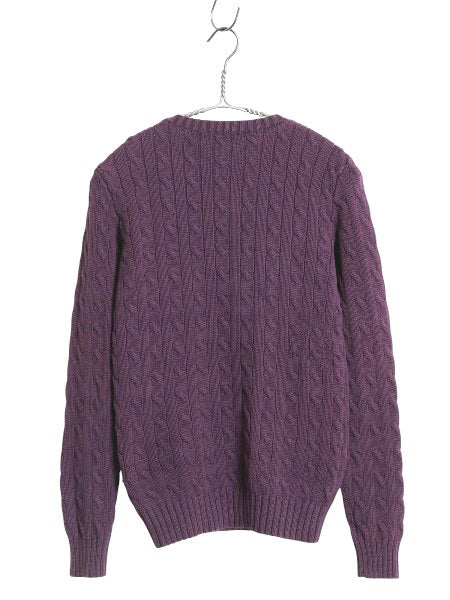 ラルフローレン コットン ケーブル ニット セーター レディース S ポロ スポーツ 長袖ニット ワンポイント クルーネック きれいめ パープル