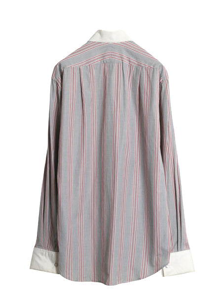 80s 90s イギリス製 ★ アクアスキュータム ストライプ クレリック シャツ メンズ L 程/ 古着 ダブルカフス ドレス フォーマル コットン 白