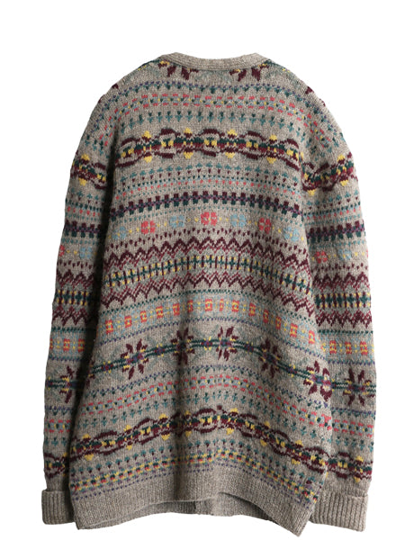 00s ローレン ラルフローレン フェアアイル ニット カーディガン レディース L オールド ポロ ハンドメイド 前開き 羽織りラムウール 総柄