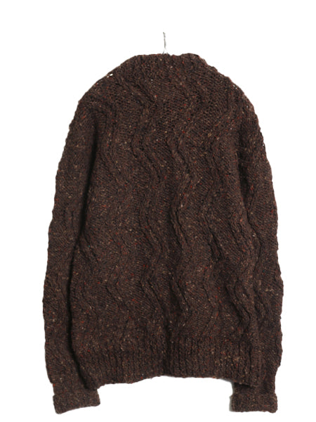 90s アイルランド製 ★ Stone Circle アラン ニット セーター メンズ M 程/ オールド ハンドメイド 手編み ケーブル フィッシャーマン 茶