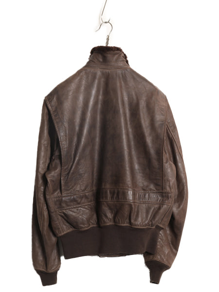 80s ★ 本革 レザー G-1 フライト ジャケット 46 メンズ XL / 民間 古着 ヴィンテージ 革ジャン ボンバー 茶 ジャンパー ブルゾン 襟 ボア