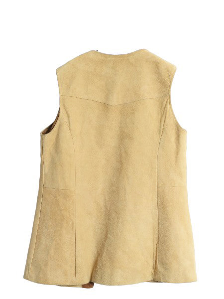 70s シアーズ 本革 ヌバック レザー ロング ベスト レディース M ヴィンテージ ライナー付き 重ね着 羽織り 前開き ツートン フォークロア