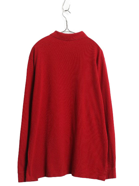 90s ポロ ラルフローレン 鹿の子 長袖 ポロシャツ メンズ XL オールド 長袖シャツ コットン カットソー ワンポイント 細身 大きいサイズ 赤