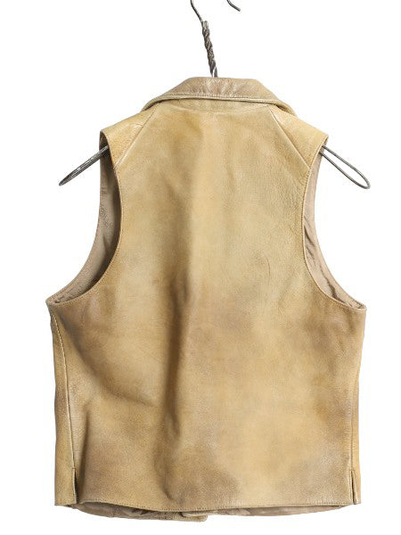 パープルレーベル ラルフローレン 本革 レザー テーラード ベスト レディース XS 程 ポロ ヴィンテージ 加工 ジレ 重ね着 前開き 牛革 無地