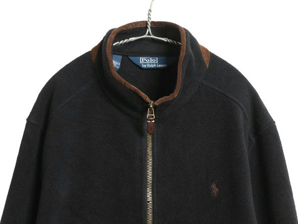 00s ポロ ラルフローレン フルジップ フリース ジャケット メンズ XXL / 古着 オールド 本革 レザー ブルゾン ハイネック 大きいサイズ 黒