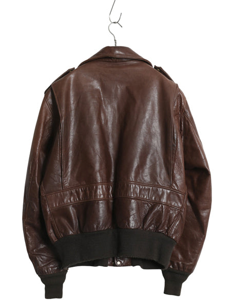 80s USA製 ★ ショット A-2 タイプ 本革 レザー ジャケット 42 メンズ L / 184SM 革ジャン フライト ボンバー ボア パイル ライナー付き 茶