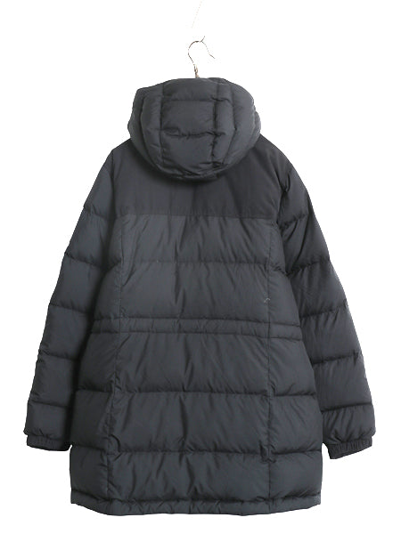 エルエルビーン ナイロン ダウン ジャケット 1X レディース XL 古着 650フィル フルジップ フード パーカー ハーフコート 大きいサイズ 黒