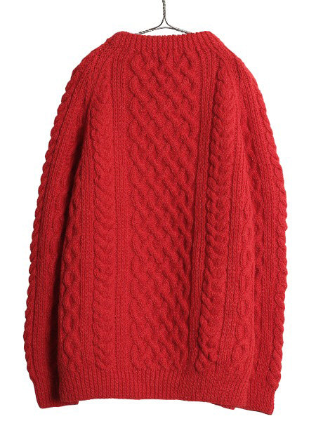 フィルソン フィッシャーマン ウール ニット セーター メンズ XL アラン ケーブル 長袖セーター ヘビーウェイト 大きいサイズ レッド 無地