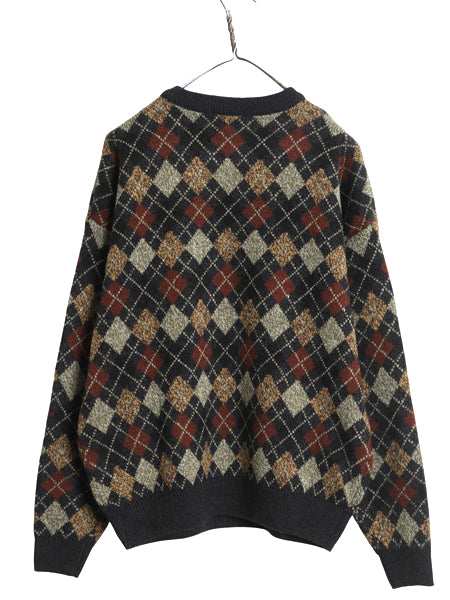 90s タウンクラフト アーガイル ニット セーター メンズ M オールド ぺニーズ アクリル クルーネック 総柄 デザイン マルチカラー トップス