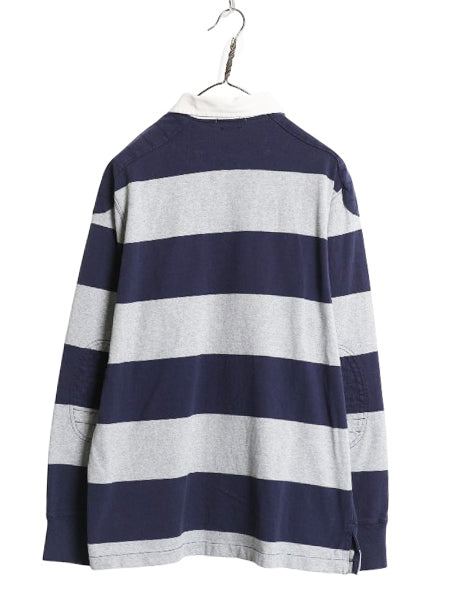 ポロ ラルフローレン ボーダー 長袖 ラガーシャツ メンズ L 古着 ラグビー 長袖シャツ ポロシャツ カットソー ワンポイント ツートン 細身