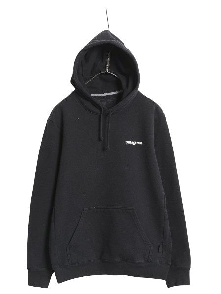 パタゴニア 両面 プリント スウェット フード パーカー メンズ S / 21年製 トレーナー プルオーバー ヘビーウェイト アウトドア 裏起毛 黒