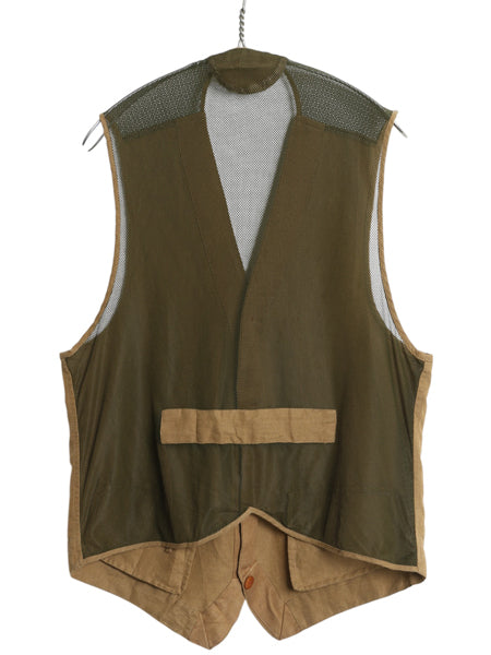 80s バナナリパブリック サファリ ベスト メンズ S / 古着 ヴィンテージ リネン コットン メッシュ 切替 テーラード ジレ 前開き 重ね着