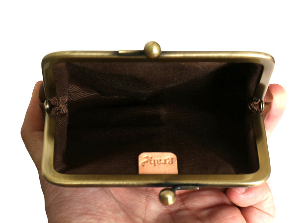 GRAB オリジナル ハンドメイド 本革 レザー がま口 財布 (大) / 新品 小物 ウォレット パース 小銭入れ コインケース ブラス 無地 ブラウン