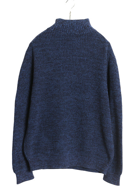 90s セントジョンズベイ ヘンリーネック リブ編み ニット セーター メンズ L / オールド ハイネック チャンキー 無地 コットン 紺 シンプル