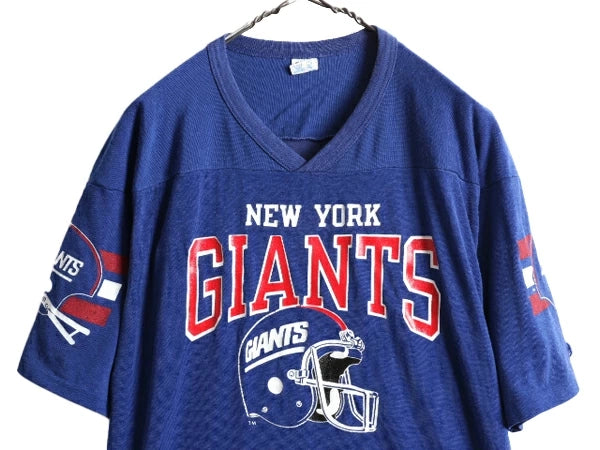 80s USA製 ■ チャンピオン NFL ジャイアンツ 3面 プリント 半袖 フットボール Tシャツ メンズ L / 古着 80年代 Champion アメフト Vネック