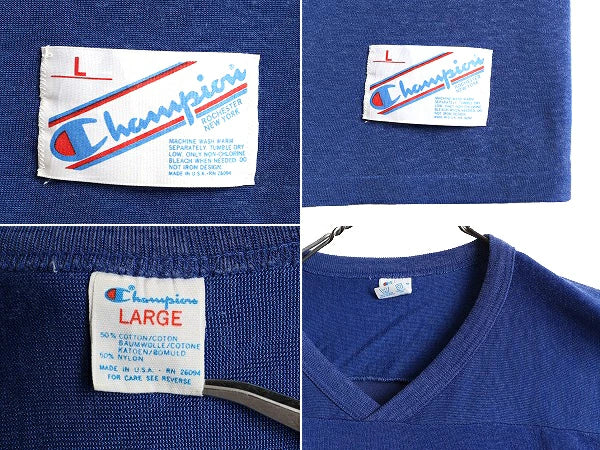 80s USA製 ■ チャンピオン NFL ジャイアンツ 3面 プリント 半袖 フットボール Tシャツ メンズ L / 古着 80年代 Champion アメフト Vネック