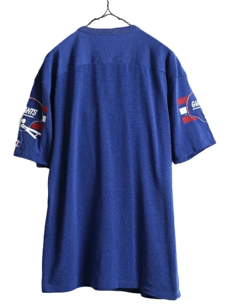 80s USA製 ■ チャンピオン NFL ジャイアンツ 3面 プリント 半袖 フットボール Tシャツ メンズ L / 古着 80年代 Champion アメフト Vネック