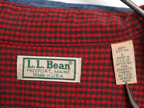 80s USA製 エルエルビーン 長袖 デニム シャツ メンズ L / ヴィンテージ チェック フランネル ライナー付き 長袖シャツ ワーク ジャケット