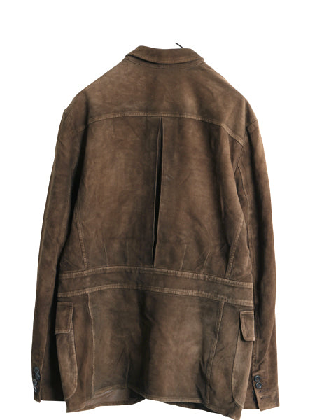 00s ポロ ラルフローレン 本革 ヌバック レザー テーラード ジャケット メンズ M 程 オールド 革ジャン ハンティング スウェード ブルゾン