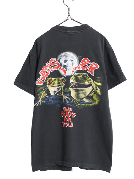 90s USA製 ★ バドワイザー カエル イラスト プリント Tシャツ メンズ L / 古着 オールド ビール 当時物 企業物 キャラクター アニマル 黒