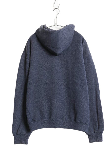 00s ラッセル 無地 フルジップ スウェット フード パーカー メンズ レディース М オールド トレーナー ワンポイント 裏起毛 ブルー グレー