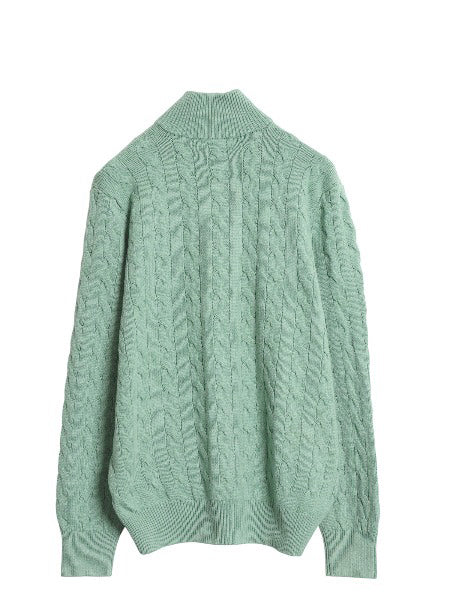 ポロ ラルフローレン ハーフジップ ケーブル ニット セーター メンズ M ハイネック ワンポイント 高級 100% シルク シンプル プルオーバー