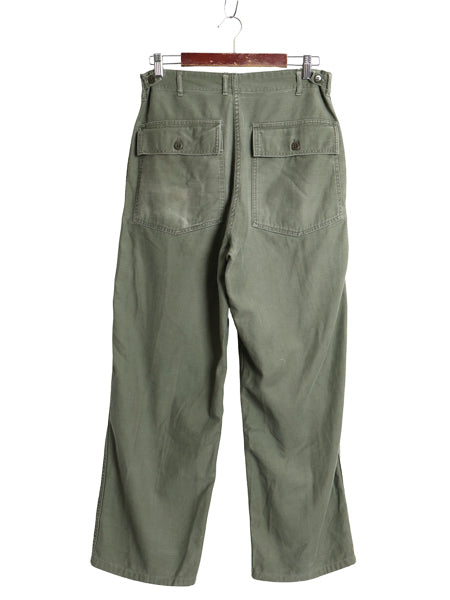 60s ★ 米軍実物 US ARMY コットン サテン ベイカー パンツ MEDIUM 62年製 ヴィンテージ アジャスター付き ファティーグ ユーティリティ 緑