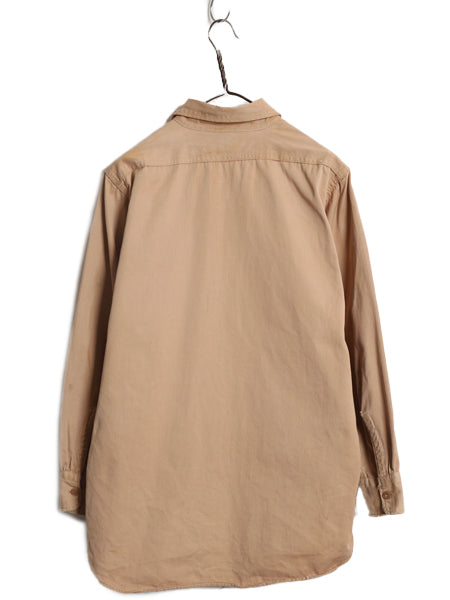 40s 50s ★ JCPENNEY コットン ワーク シャツ メンズ M / 古着 ヴィンテージ ツイル カツラギ 長袖シャツ ポケット付き 厚手 ベージュ 無地